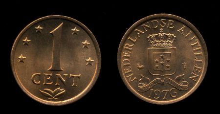 Нидерландские Антильские острова 1976 г. • KM# 8 • 1 цент • герб • регулярный выпуск • MS BU