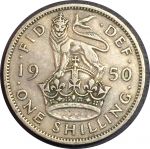 Великобритания 1950 г. • KM# 876 • 1 шиллинг • герб Англии • регулярный выпуск • XF