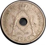 Бельгия 1928 г. • KM# 68.1 • 25 сантимов • "Belgique" • регулярный выпуск • XF+