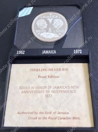 Ямайка 1972 г. • KM# 60 • $10 • 10-летие независимости • серебро 925 - 49 гр. • памятный выпуск • MS BU пруф!