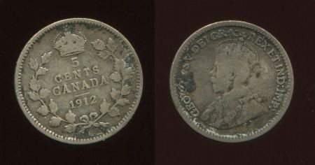Канада 1912 г. • KM# 22 • 5 центов • Георг V • серебро • регулярный выпуск • F