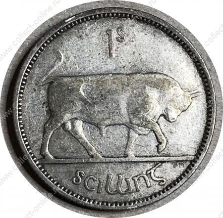 Ирландия 1942 г. • KM# 14 • 1 шиллинг • бык • серебро • регулярный выпуск • XF-