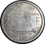 Французская Океания 1949 г. • KM# 3 • 2 франка • бухта и пальмы • регулярный выпуск • AU+