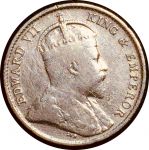 Цейлон 1910 г. • KM# 97 • 10 центов • Эдуард VII • серебро • регулярный выпуск • VF
