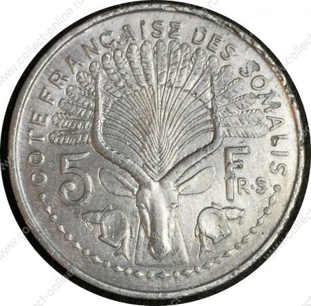 Французский Сомалиленд 1948 г. • KM# 6 • 5 франков • голова антилопы • регулярный выпуск • XF-AU*