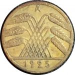 Германия 1925 г. A (Берлин) • KM# 40 • 10 рейхспфеннигов • колосья пшеницы • регулярный выпуск • VF