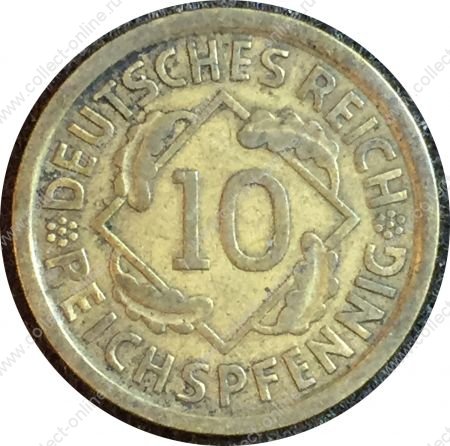 Германия 1930 г. E (Мюльденхуттен) • KM# 40 • 10 рейхспфеннигов • колосья пшеницы • регулярный выпуск • XF ( кат. - $15 )