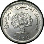 Тунис 1960-1996 гг. • KM# 282 • 5 миллимов • дуб • регулярный выпуск • MS BU