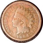 США 1894 г. • KM# 90a • 1 цент • "Индеец" • регулярный выпуск • VF