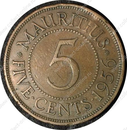 Маврикий 1956 г. • KM# 34 • 5 центов • Елизавета II • герб колонии • регулярный выпуск • F-VF*