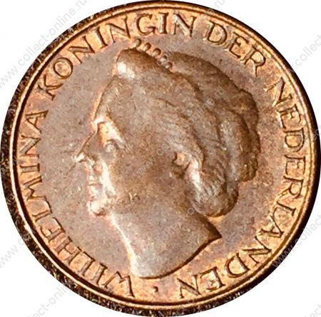 Нидерланды 1948 г. • KM# 175 • 1 цент • королева Вильгельмина • регулярный выпуск • MS BU ( кат.- $15,00 )