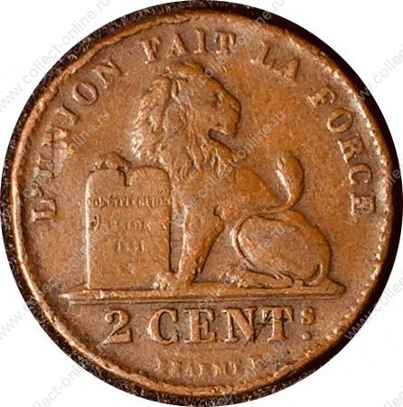 Бельгия 1905 г. • KM# 35.1 • 2 сантима • Бельгийский лев • регулярный выпуск • + VF