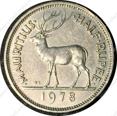 Маврикий 1978 г. • KM# 37.1 • ½ рупии • Елизавета II • олень • регулярный выпуск • AU+
