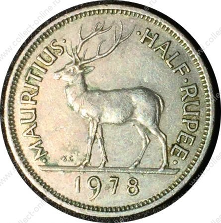 Маврикий 1978 г. • KM# 37.1 • ½ рупии • Елизавета II • олень • регулярный выпуск • AU