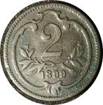 Австрия 1899 г. • KM# 2801 • 2 геллера • герб • регулярный выпуск • VF+