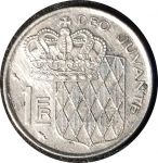 Монако 1960 г. KM# 140 • 1 франк • Ренье III • герб княжества • регулярный выпуск(первый год) • VF