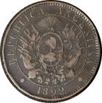 Аргентина 1892 г. • KM# 33 • 2 сентаво • герб Аргентины • регулярный выпуск • VF