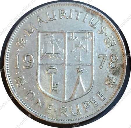 Маврикий 1978 г. • KM# 35.1 • 1 рупия • Елизавета II • герб колонии • регулярный выпуск • AU