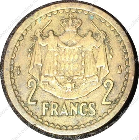 Монако 1945 г. KM# 121a • 2 франка • Луи II • герб княжества • регулярный выпуск • XF