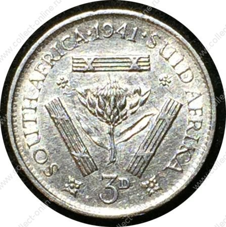 Южная Африка 1941 г. • KM# 26 • 3 пенса • Георг VI • серебро • регулярный выпуск • XF-AU