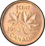 Канада 1953 г. • KM# 49 • 1 цент • Елизавета II • кленовый лист • регулярный выпуск • MS BU