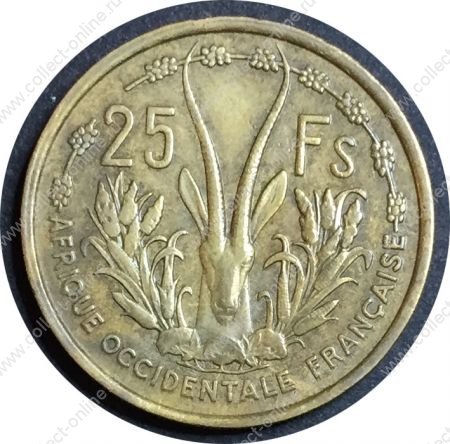 Французская Западная Африка 1956 г. KM# 7 • 25 франков • голова антилопы • регулярный выпуск • XF-