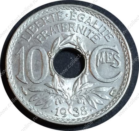 Франция 1938 г. • KM# 889.1 • 10 сантимов "•1938 •" • регулярный выпуск • MS BU Люкс!! ( кат.- $6,00 )