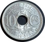 Франция 1938 г. • KM# 889.1 • 10 сантимов "• 1938 •" • регулярный выпуск • MS BU Люкс!! ( кат.- $6,00 )