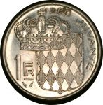 Монако 1986 г. • KM# 140 • 1 франк • Ренье III • герб княжества • регулярный выпуск • BU-