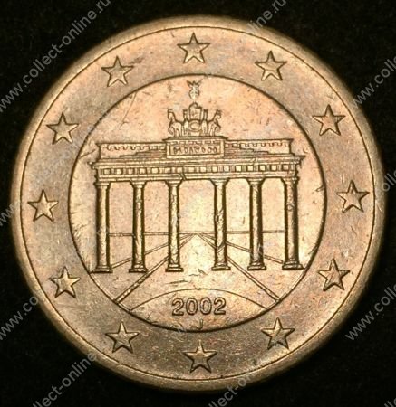 Германия ФРГ 2002г. J KM# 212 • 50 евроцентов • Бранденбургские ворота • регулярный выпуск • BU
