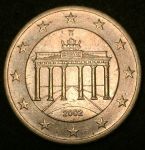 Германия • ФРГ 2002г. J • KM# 212 • 50 евроцентов • Бранденбургские ворота • регулярный выпуск • BU