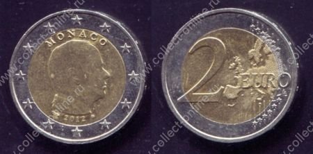 Монако 2012 г. • KM# 195 • 2 евро • Князь Аьбер II • регулярный выпуск • MS BU