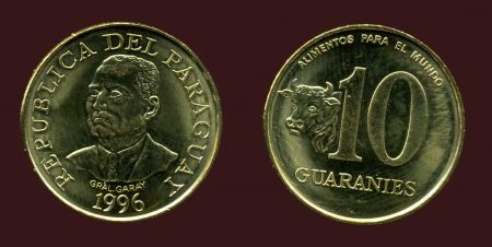 Парагвай 1996 г. • KM# 178 • 10 гуарани • генерал Эухенио Гарай • регулярный выпуск(FAO) • MS BU