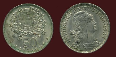 Португалия 1963 г. • KM# 577 • 50 сентаво • регулярный выпуск • MS BU ( кат. -$12 ) 