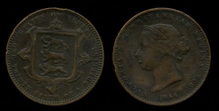 Джерси 1866 г. • KM# 4 • 1/26 шиллинга • королева Виктория • XF* ( кат. - $35 )
