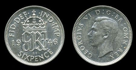 Великобритания 1946 г. • KM# 852 • 6 пенсов • Георг VI • регулярный выпуск • MS BU