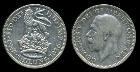 Великобритания 1936 г. • KM# 833 • 1 шиллинг • Георг VI • британский лев • регулярный выпуск • XF- ( кат. - $10 )