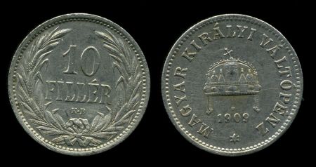 Венгрия 1909 г. KB • KM# 482 • 10 филлеров • регулярный выпуск • AU ( кат. - $10- )