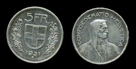 Швейцария 1931 г. B. (Берн) • KM# 40 • 5 франков • серебро • регулярный выпуск • XF+