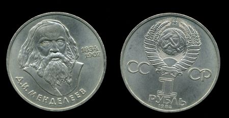 СССР 1984 г. KM# 194.1 • 1 рубль • Д. И. Менделеев • 150 лет со дня рождения • памятный выпуск • MS BU