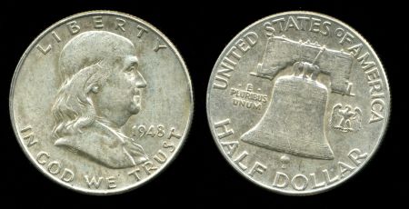 США 1948 г. • KM# 199 • полдоллара • Бенджамин Франклин • серебро • регулярный выпуск • XF