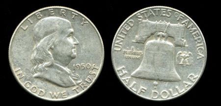 США 1950 г. • KM# 199 • полдоллара • Бенджамин Франклин • серебро • регулярный выпуск • XF