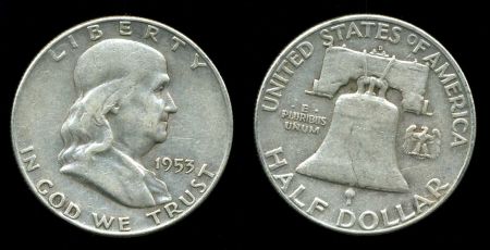 США 1953 г. S • KM# 199 • полдоллара • Бенджамин Франклин • серебро • регулярный выпуск • VF