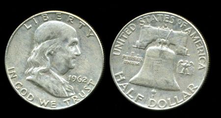 США 1962 г. D • KM# 199 • полдоллара • Бенджамин Франклин • серебро • регулярный выпуск • AU