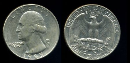США 1965 г. • KM# 164a • квотер (25 центов) • Джордж Вашингтон • регулярный выпуск • AU-BU