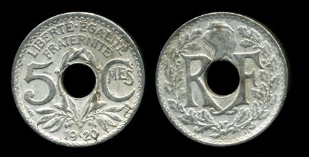 Франция 1918-1920 гг. • KM# 865 • 5 сантимов • регулярный выпуск • +/- XF