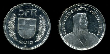 Швейцария 2012 г. • KM# 40a.4 • 5 франков • регулярный выпуск • MS BU пруфлайк!