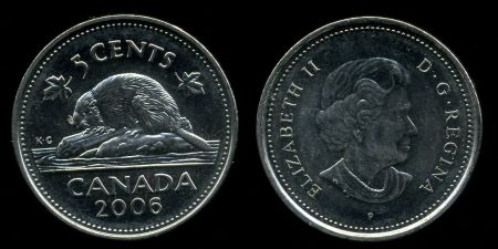 Канада 2003-2006 гг. • KM# 491 • 5 центов • Елизавета II • бобр • MS BU