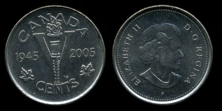 Канада 2005 г. • KM# 627 • 5 центов • Елизавета II • 60-летие победы над фашизмом • MS BU
