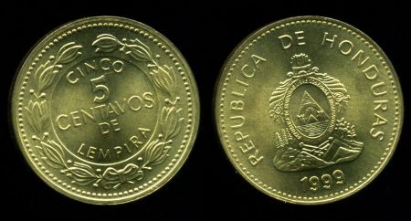 Гондурас 1999 г. • KM# 72.4 • 5 сентаво • государственный герб • регулярный выпуск • MS BU